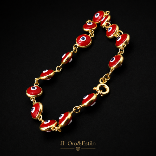 Manilla de ojos Turcos Color Rojo en 14K talla 7 Manilla de ojos Turcos Color Rojo en 14K talla 7
